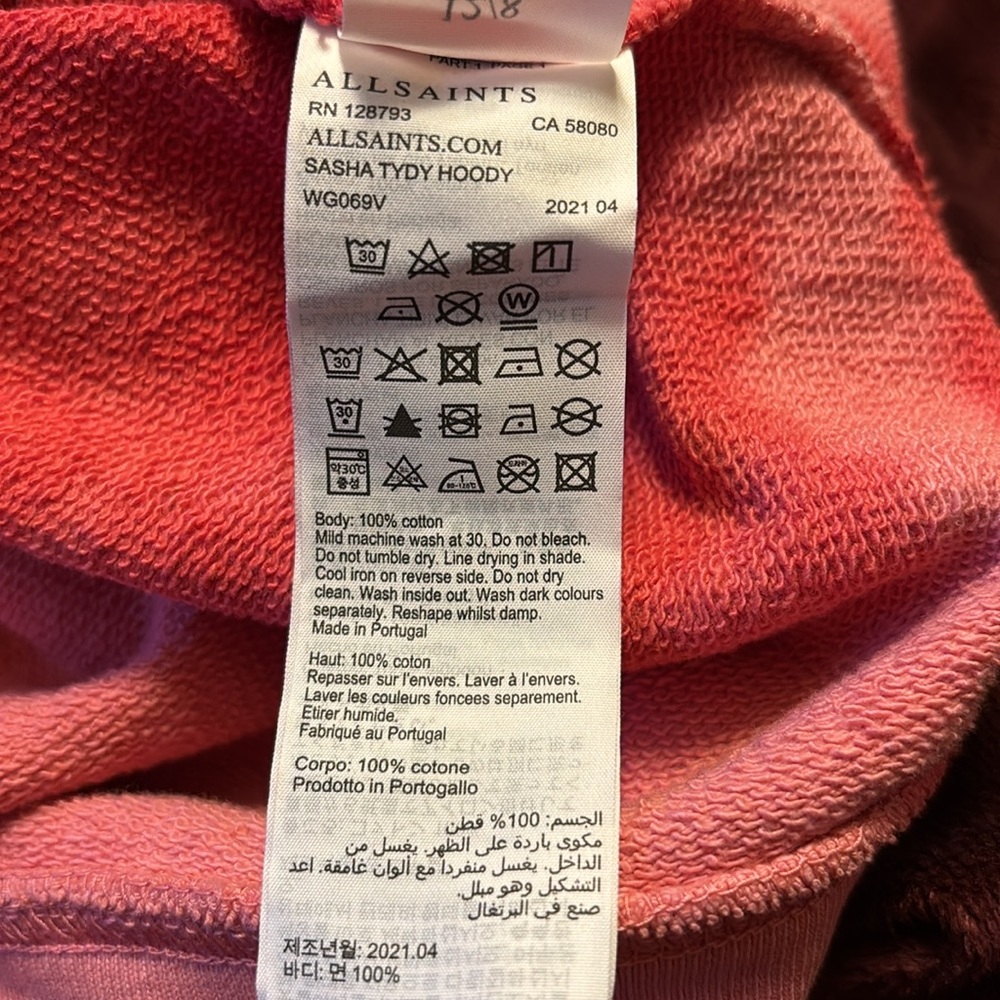 Women All Saints Dye Tye Hoodie. Size 8 - Picture 6 of 8